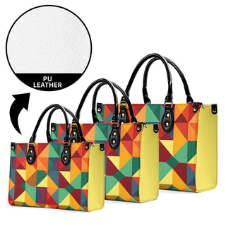 Modern and stylish Palette Tote K-AROLE™️™️ handbag with colorful geometric print design. Made of high-quality PU leather, featuring multiple compartments and handles for versatile carrying.