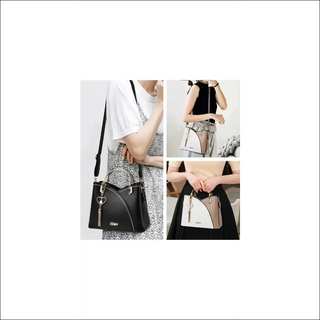 Stylish women's patchwork handbag with PU leather, block handle, and trendy tote design from K-AROLE fashion brand.