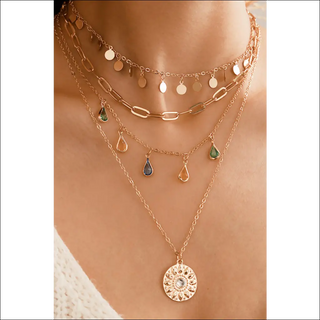 Rhinestone Multi-Layered Pendant Necklace - Gold / One Size