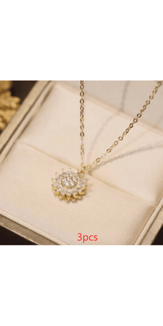 K - AROLE™️ Elegant Sunflower Pendant Necklace with Dazzling Diamonds - K - AROLE