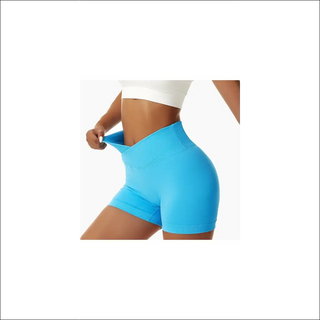 Tight seamless blue sports shorts for active women's workout routine