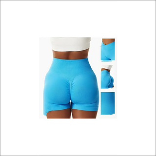 Tight seamless sports shorts for women in vibrant blue color, showcasing a contoured fit and stretchy fabric for active wear.