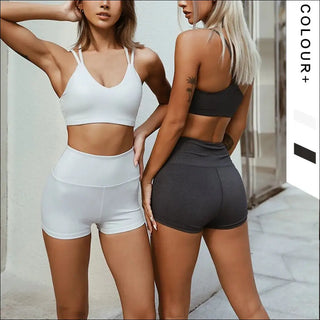 Seamless Sports Bra and Shorts Set for Women - K - AROLE