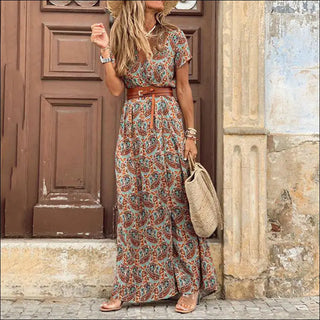 Stunning Floral Maxi Dress with Ruffled Sleeves - COFFEE