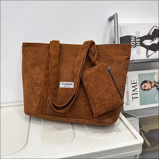 Large-capacity Corduroy Shoulder Bag With Small Woman Purses