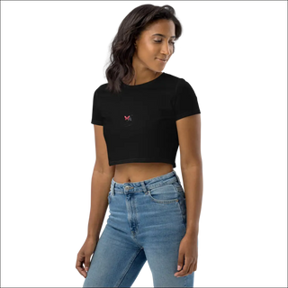 Stylish Cropped Black Tee with Butterfly Design