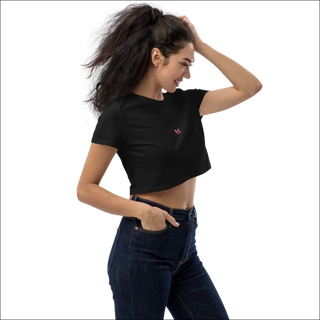 Stylish Cropped Black Tee with Butterfly Design