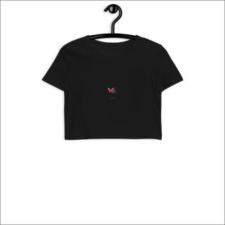 Stylish Cropped Black Tee with Butterfly Design