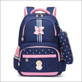 Stylish Kids’ Backpack - Vibrant Navy Polka Dot with Pink