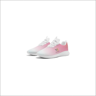 Stylish women's pink and white lace-up sneakers with a subtle butterfly design on the side, suitable for athleisure or casual wear.