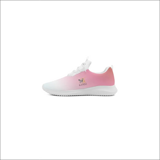 Stylish women's pink and white running shoes with lace-up front and sleek design by popcustoms, perfect for an active lifestyle.