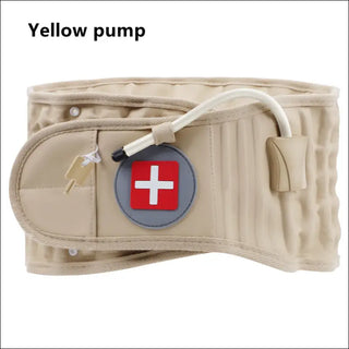 Back decompression belt with lumbar support for relief from back pain, disc herniation, and lumbar traction. Designed with adjustable straps and a medical-style emblem for targeted therapy.