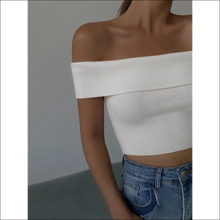 Stylish Off-Shoulder White Ribbed Knit Crop Top