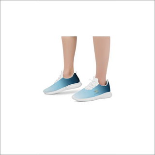 Sleek and stylish women's lace-up running shoes. Featuring a modern blue and white color scheme, these athletic sneakers offer a trendy, comfortable design for active lifestyles.