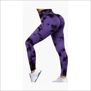 Stylish Tie-Dye Workout Leggings for Women - Black Purple