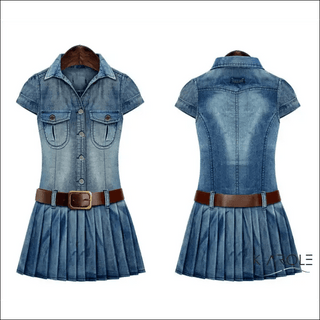 K - AROLE™️ Vintage Denim Belted Shirt Dress - K - AROLE