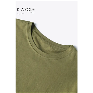 Comfortable olive green short sleeve tee with US flag graphic from K-AROLE, perfect for women's athleisure outfits.