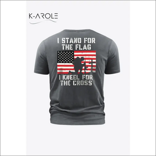 US Flag Graphic Short Sleeve Tee with Patriotic Slogan from K-AROLE's Women's Athleisure Collection