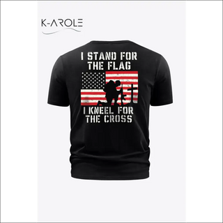 Patriotic American flag graphic short sleeve tee featuring inspirational message in K-AROLE product image.