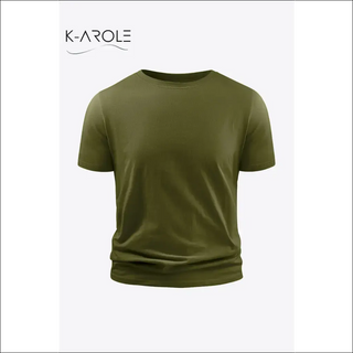 Olive green short sleeve tee with US flag graphic from K-AROLE women's fashion and athleisure collection.