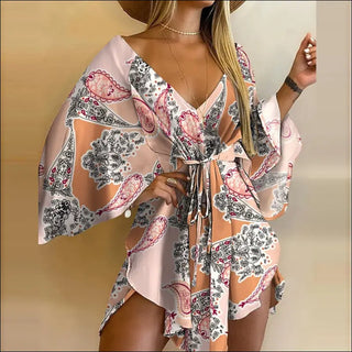 Vibrant Floral Delight: K-AROLE™ Wrap Front Romper - Pink