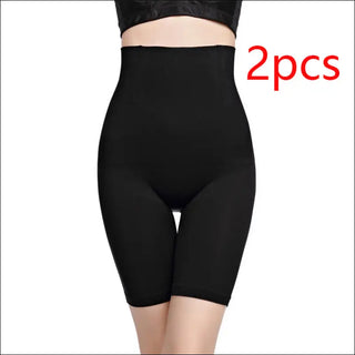 Pair of black high-waisted shaping shorts with tummy control and lift for a smooth, flattering silhouette.