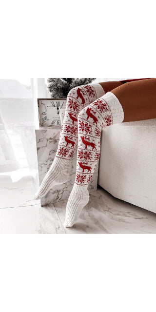 Winter Christmas Warm Knitted Women Stocking Beautiful Elk