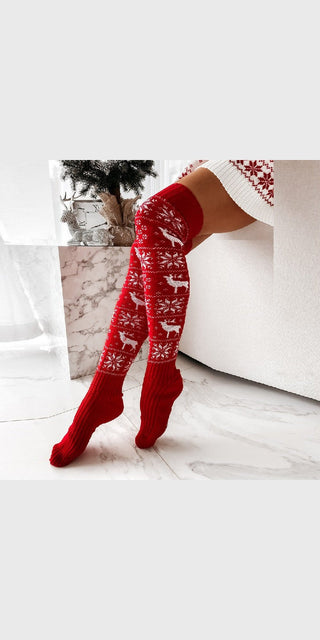 Winter Christmas Warm Knitted Women Stocking Beautiful Elk