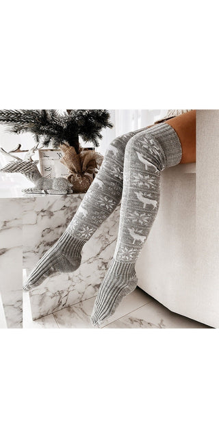 Winter Christmas Warm Knitted Women Stocking Beautiful Elk