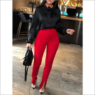 K - AROLE™️ Women's Vibrant Red Palazzo Pants - K - AROLE