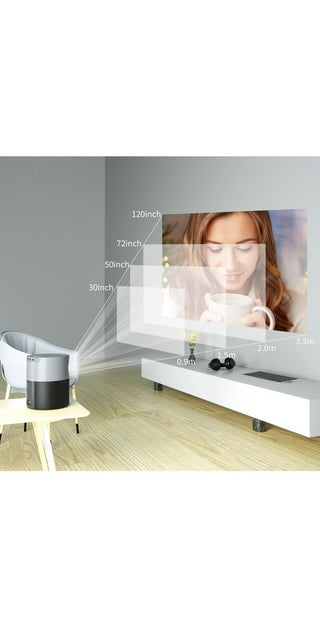 High-quality projector with clear image projection displaying a woman's face. Sleek and modern design for home entertainment. Versatile device to enhance multimedia experiences. Elevate your living space with this premium K-AROLE projector.
