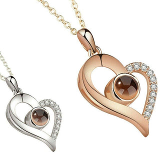 Silver Rosegold Plated 100 Language I Love You Projection Heart Pendant Necklace