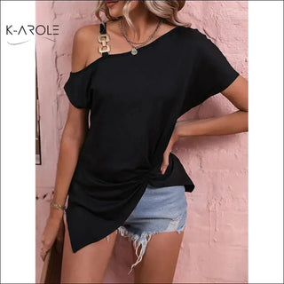 Women Clothes Off Shoulder Blouse Summer Irregular Design Tops Shirt K-AROLE