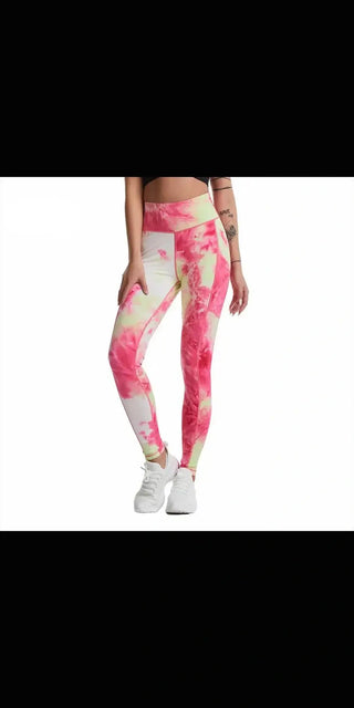 Vibrant Tie-Dye Yoga Leggings: Stylish athletic pants with a bold, colorful tie-dye pattern for a fashion-forward activewear look.